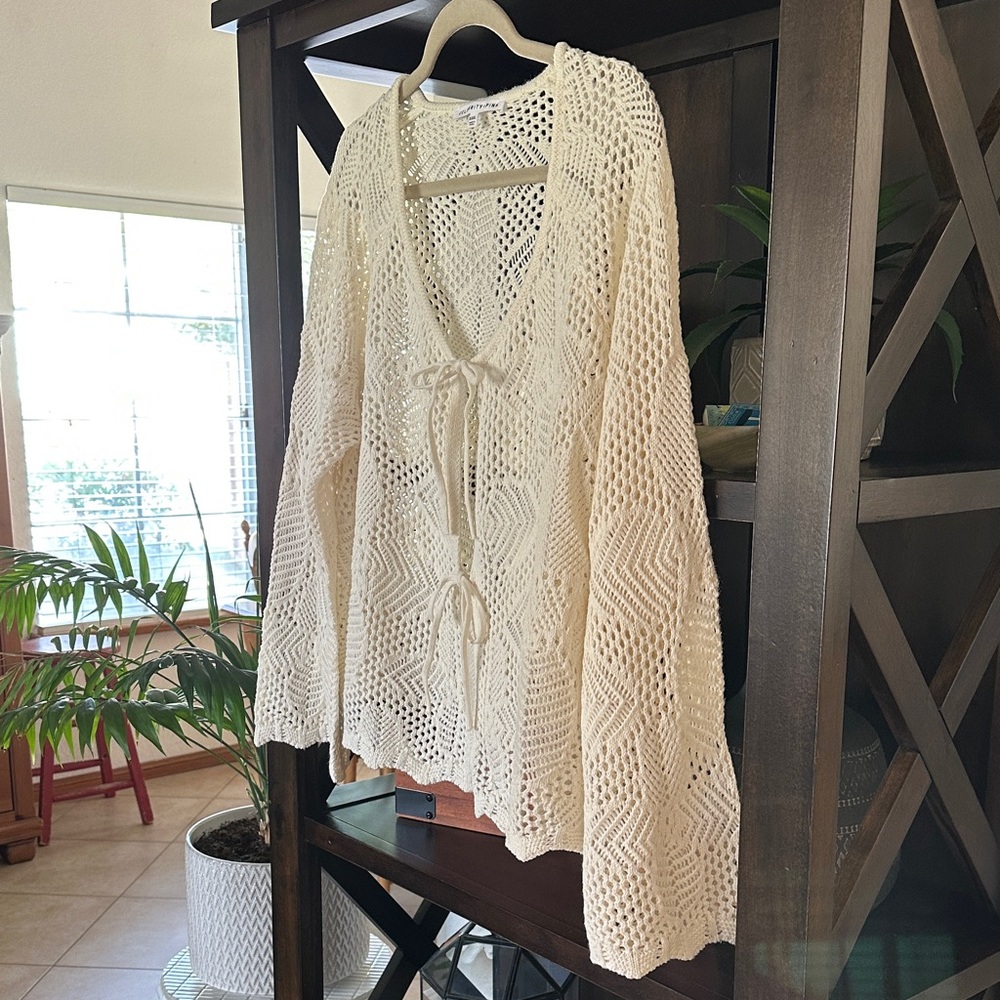 Boho Cream Crochet Bow Cardigan - Picture 9 of 11